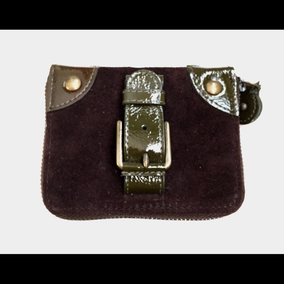 Early Y2k J crew wallet brown suede & green patented leather - with tags! - Picture 2 of 7